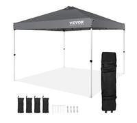 VEVOR Carpa Gazebo Emergente 304,8x304,8 cm Toldo para Cenador Tela Recubierta de Plata PU 250D Marco de Acero al Carbono con Bolsa con Ruedas 4 Sacos de Arena para Exterior, Jardín, Camping, Gris