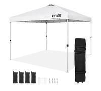 VEVOR Carpa Gazebo Emergente 304,8x304,8 cm Toldo para Cenador Tela Recubierta de Plata PU 250D Marco de Acero al Carbono con Bolsa con Ruedas 4 Sacos de Arena para Exterior, Jardín, Camping, Blanco