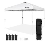 VEVOR Carpa Gazebo Emergente 304,8x304,8 cm Toldo para Cenador Tela Recubierta de Plata PU 250D Marco de Acero al Carbono con Bolsa con Ruedas 4 Sacos de Arena para Exterior, Jardín, Camping, Blanco