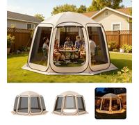 VEVOR Carpa Plegable, 3660 x 3380 x 2300 mm, 10-12 Personas, con Mosquitera, Bolsa de Transporte, Laterales de Malla y Estacas para el Suelo, para Jardín, Patio y Actividades al Aire Libre, Beige