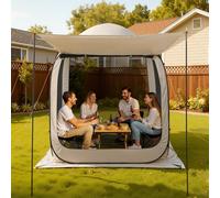 VEVOR Carpa Plegable con Mosquitera, 1825 x 1825 x 2200 mm, 4-6 Personas, Polígono 4 Lados, con Toldo Extensible, Bolsa de Transporte, Laterales de Malla, para Relajarse, Leer o Descansar, Beige