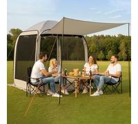 VEVOR Carpa Plegable con Mosquitera, 1825 x 1825 x 2200 mm, 4-6 Personas, Polígono 4 Lados, con Toldo Extensible, Bolsa de Transporte, Laterales de Malla, para Relajarse, Leer o Descansar, Beige