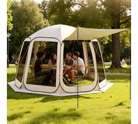 VEVOR Carpa Plegable con Mosquitera, 3660 x 3380 x 2300 mm, 10-12 Personas, Polígono de 8 Lados, con Toldo Extensible, Bolsa de Transporte, Laterales de Malla, para Actividades al Aire Libre, Beige