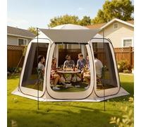 VEVOR Carpa Plegable con Mosquitera, 3660 x 3380 x 2300 mm, 10-12 Personas, Polígono de 8 Lados, con Toldo Extensible, Bolsa de Transporte, Laterales de Malla, para Actividades al Aire Libre, Beige