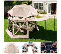 VEVOR Carpa Plegable de 13 Lados 3,6 x 3,6 m, Pérgola de Jardín con Techo Desmontable y Bolsa de Transporte, Carpa de Exterior para 8 a 10 Personas, para Fiesta, Camping, Playa, Patio, Beige