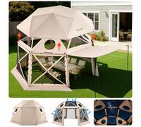 VEVOR Carpa Plegable de 13 Lados 4,57 x 4,57 m, Pérgola de Jardín con Techo Desmontable y Bolsa de Transporte, Carpa de Exterior para 12 a 15 Personas, para Fiesta, Camping, Playa, Patio, Beige