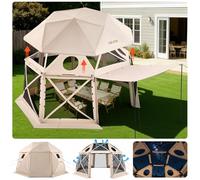 VEVOR Carpa Plegable de 13 Lados 4,57 x 4,57 m, Pérgola de Jardín con Techo Desmontable y Bolsa de Transporte, Carpa de Exterior para 12 a 15 Personas, para Fiesta, Camping, Playa, Patio, Beige