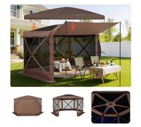 VEVOR Carpa Plegable de 6 Lados 3,6 x 3,6 m, Pérgola de Jardín con Techo Desmontable y Bolsa de Transporte, Carpa de Exterior para 8 a 10 Personas, para Fiesta, Camping, Playa, Patio, Jardín, Marrón