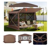 VEVOR Carpa Plegable de 6 Lados 3,6 x 3,6 m, Pérgola de Jardín con Techo Desmontable y Bolsa de Transporte, Carpa de Exterior para 8 a 10 Personas, para Fiesta, Camping, Playa, Patio, Jardín, Marrón