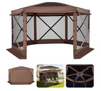 VEVOR Carpa Plegable de 6 Lados 3,6 x 3,6 m, Pérgola de Jardín con Techo Desmontable y Bolsa de Transporte, Carpa de Exterior para 8 a 10 Personas, para Fiesta, Camping, Playa, Patio, Jardín, Marrón