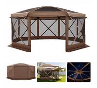 VEVOR Carpa Plegable de 8 Lados 4,57 x 4,57 m, Pérgola de Jardín con Techo Desmontable y Bolsa de Transporte, Carpa de Exterior para 12 a 15 Personas, para Fiesta, Camping, Playa, Patio, Marrón