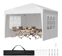 VEVOR Carpa Plegable Emergente de 2,95 x 2,95 x 2,63 m, Carpa Plegable Instantánea Portátil con Paredes Laterales y Ventanas Ventiladas, 3 Configuraciones de Altura para Jardín Exterior, Patio, Blanco