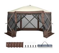 VEVOR Carpa Plegable para Cenador, con Pantalla Emergente, 6 Lados, Refugio Solar con 6 Paños de Viento de Privacidad Extraíbles y Ventanas de Malla, con Mosquitera, Marrón, 3,81 x 3,81 x 2,28 m