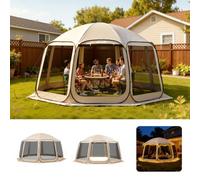 VEVOR Carpa Plegable, Polígono de 8 Lados, 4500 x 4250 x 2450 mm, para 12-15 Personas, con Bolsa de Transporte, Laterales de Malla y Estacas para el Suelo, para Actividades al Aire Libre, Beige