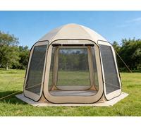VEVOR Carpa Plegable Portátil con Mosquitera, 3030 x 2650 x 2300 mm, para 4-8 Personas, Polígono de 6 Lados, con Toldo Extensible, Bolsa de Transporte, Laterales de Malla, para Patios, Beige