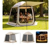 VEVOR Carpa Plegable Portátil con Mosquitera, 3030 x 2650 x 2300 mm, para 4-8 Personas, Polígono de 6 Lados, con Toldo Extensible, Bolsa de Transporte, Laterales de Malla, para Patios, Beige