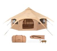 VEVOR Tienda de Campana de Lona de 5m, Carpa de Yurta para 4 Estaciones, Tienda de Campaña Familiar con Agujero para Estufa de Leña y Bolsas de Almacenamiento para Glamping de hasta 8 Personas, Fiesta