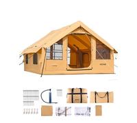 VEVOR Tienda Inflable para Acampar, Carpa Inflable para 5-8 Personas con Bomba Manual, 2 Tragaluces, Toldo, Conector para Estufa, 2 Puertas y Ventanas de Malla, Bolsa de Almacenamiento, Amarillo