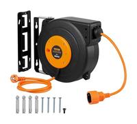 VEVOR Carrete de Cable de Extensión Retráctil 15 m 1000 W Cable de Alimentación de 1 m Protección contra Sobrecalentamiento Carcasa de PP, Soporte Giratorio de 180° para Montaje en Techo, Pared