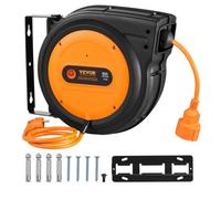 VEVOR Carrete de Cable de Extensión Retráctil 19 m 1600 W con Cable de Alimentación de 1 m Protección contra Sobrecalentamiento Carcasa de PP, Soporte Giratorio de 180° para Montaje en Techo, Pared