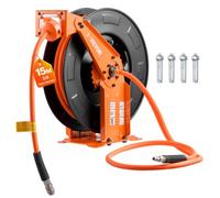 VEVOR Carrete de Manguera de Aire Retráctil 15 m x 9,5 mm, Manguera para Compresor de Aire Presión Máxima de 300 PSI, con Entrada de 1,52 m, Brazo Doble para Montaje en Techo o Pared, para Taller