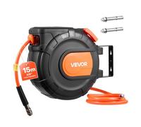 VEVOR Carrete de Manguera de Aire Retráctil 15 m x 9,5 mm, Manguera para Compresor de Aire Presión Máxima de 300 PSI, con Entrada de 1 m, Montaje en Techo o Pared Giratorio de 180°, para Garaje