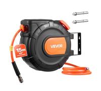 VEVOR Carrete de Manguera de Aire Retráctil 15 m x 9,5 mm, Manguera para Compresor de Aire Presión Máxima de 300 PSI, con Entrada de 1 m, Montaje en Techo o Pared Giratorio de 180°, para Garaje