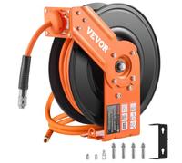 VEVOR Carrete de Manguera de Aire Retráctil 4 Piezas Manguera de Aire Híbrida 3/8" 15,24 m Máxima 300 PSI Carrete de Brazo Único Resistente para Montaje en Techo o Pared Soporte Giratorio de 180°