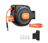 VEVOR Carrete de Manguera de Aire Retráctil 30 m x 9,5 mm, Manguera para Compresor de Aire Presión Máxima de 300 PSI, con Entrada de 2 m, Montaje en Pared Giratorio de 180°, para Garaje, Taller
