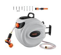 VEVOR Carrete de Manguera de Jardín Retráctil 12 mm x 40 m para Montaje en Pared con Boquilla de 9 Patrones, Sistema de Rebobinado Automático y Retorno Lento, y Soporte Giratorio de 180°
