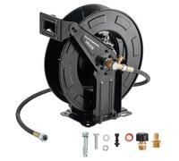 VEVOR Carrete de Manguera para Hidrolavadora 15,2 m x 9,5 mm, Retráctil de Acero, para Pared y Suelo, 275,8 bar de Presión, Rebobinado Automático para Lavado de Coches, Suelos y Jardines, Negro