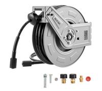 VEVOR Carrete de Manguera para Hidrolavadora 19,8 m x 6,4 mm, Retráctil de Acero, para Pared y Suelo, Presión de 220,6 bar, Rebobinado Automático para Lavado de Coches, Suelos y Jardines, Negro