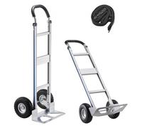 VEVOR Carretilla de Mano, Capacidad de Carga de 227 kg, Resistente, con Asa, de Aleación de Aluminio y Correa de Amarre, Apilable para Mudanzas, Oficinas y Almacenes, 480 x 500 x 1340 mm, Plata