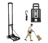 VEVOR Carretilla de Mano Plegable, Carrito de Equipaje Plegable con 2 Ruedas y 1 Cuerda Elástica Carrito de Plataforma Utilitario Carga de 49,9 kg para Equipaje de Viaje, Aeropuerto, Mudanza, Negro
