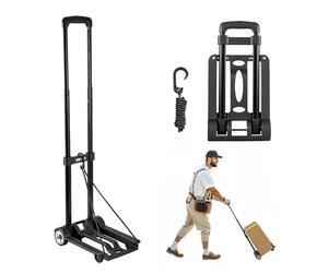 VEVOR Carretilla de Mano Plegable, Carrito de Equipaje Plegable con 2 Ruedas y 1 Cuerda Elástica Carrito de Plataforma Utilitario Carga de 49,9 kg para Equipaje de Viaje, Aeropuerto, Mudanza, Negro