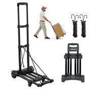 VEVOR Carretilla de Mano Plegable, Carrito de Equipaje Plegable con 4 Ruedas, 2 Cuerdas Elástica y Base Expandible Carga de 131,5 kg para Equipaje de Viaje, Aeropuerto, Oficina, Mudanza, Negro