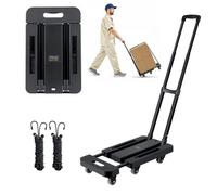 VEVOR Carretilla de Mano Plegable, Carrito de Equipaje Plegable con 6 Ruedas, 2 Cuerdas Elásticas y Base Expandible Carga de 226,8 kg para Equipaje de Viaje, Aeropuerto, Oficina, Mudanza, Negro