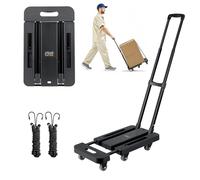 VEVOR Carretilla de Mano Plegable, Carrito de Equipaje Plegable con 6 Ruedas, 2 Cuerdas Elásticas y Base Expandible Carga de 226,8 kg para Equipaje de Viaje, Aeropuerto, Oficina, Mudanza, Negro