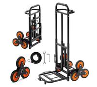VEVOR Carretilla de Mano Plegable con Asa Telescópica, Carga Máxima 100 kg, Carro Sube Escaleras Marco Resistente de Acero al Carbono con 2 Cuerdas y 6 Ruedas, para Compra Hogar Almacén y Oficina