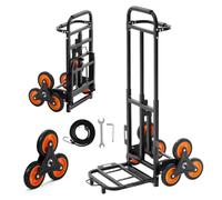 VEVOR Carretilla de Mano Plegable con Asa Telescópica, Carga Máxima 100 kg, Carro Sube Escaleras Marco Resistente de Acero al Carbono con 2 Cuerdas y 6 Ruedas, para Compra Hogar Almacén y Oficina