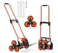 VEVOR Carretilla de Mano Plegable con Asa Telescópica, Carga Máxima 54 kg, Carro Sube Escaleras Resistente, Marco de Acero al Carbono, con 2 Cuerdas y 6 Ruedas, para Almacén Compra Oficina y Hogar