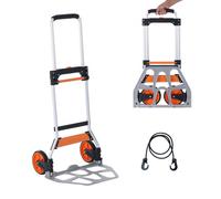 VEVOR Carretilla de Mano Plegable de Aluminio Carga de 125 kg Carro de Mano de Alta Resistencia con Ruedas de Goma Mango Telescópico para Transporte Doméstico, Mercancías de Almacén Supermercado