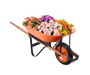 VEVOR Carretilla para Jardín Carga de 120 kg Carro de Descarga con 1 Rueda de 40 cm y Asa Carro Utilitario de Fácil Carga Carrito para Césped al Aire Libre, Patio, Granja, Naranja y Negro