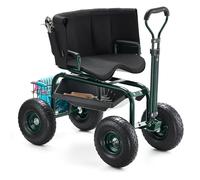 VEVOR Carrito Asiento Giratorio de 360° de Jardín con Ruedas Altura Ajustable Asa Extensible Soporta hasta 181 kg con Respaldo Ergonómico Espacio para Guardar Herramientas para Trabajo de Jardinería