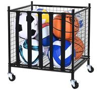 VEVOR Carrito de Almacenamiento de Pelotas Deportivas rodantes, Jaula de Baloncesto con Cerradura con Correas elásticas, Organizador de Equipo Deportivo para Interiores y Exteriores, Estante de