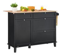 VEVOR - Carrito de cocina con isla, barra de desayuno de madera de 50" con gabinete para basura, inclinable, 10 galones de almacenamiento, mesa de comedor estilo granja con hojas abatibles, barra para