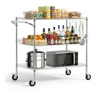 VEVOR Carrito de Cocina de 3 Niveles, Estante de Almacenaje de Alambre Ajustable, Carrito Auxiliar con Ruedas Giratorias y Asa, Carro de Servicio para Cocina, Garaje, Lavadero, 101,6 x 63,5 x 104 cm