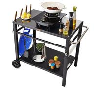 VEVOR Carrito de Comedor para Barbacoa al Aire Libre con Estante Doble, Mesa Móvil de Preparación de Alimentos para Barbacoa, Mesa de Hierro Plegable Multifuncional Carro para Exterior 1000x640x835 mm