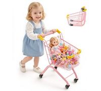 VEVOR Carrito de Compras Infantil, Estructura de Acero, Carrito de Supermercado de Juguete con Cesta de Capacidad de 17 L, Asiento para Muñecas, Ruedas de 360°, Carro para Niños de 3 Años en Adelante