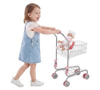 VEVOR Carrito de Compras Infantil, Estructura de Metal, Carrito de Supermercado de Juguete con Muñeca, Doble Almacenamiento, Cesta de 6 L, Ruedas de PP y Asa de EVA para Niños de 3 Años en Adelante